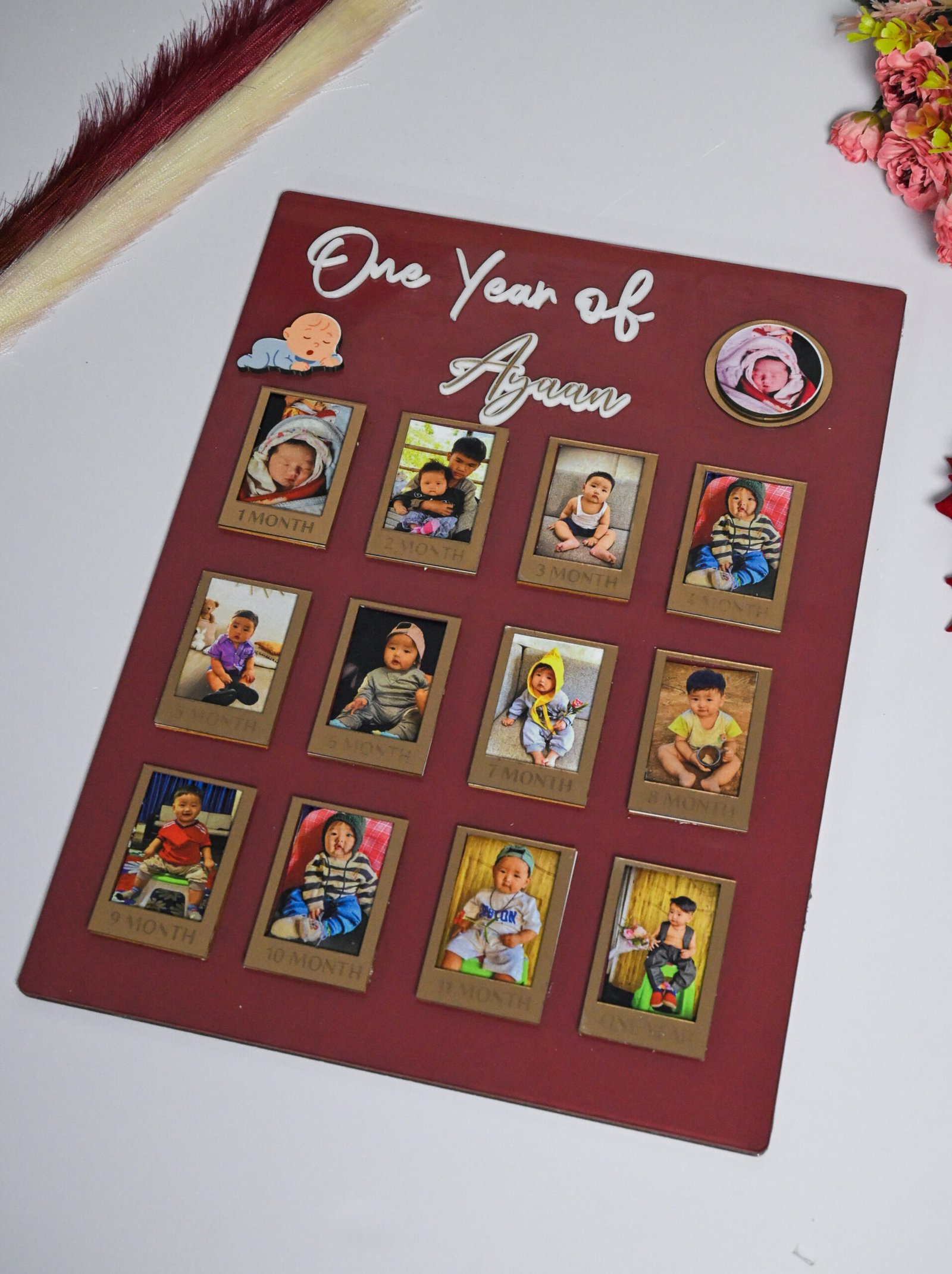 Rectangular Baby Photo Board Ice Blue,Maroon,Beige - Image 3