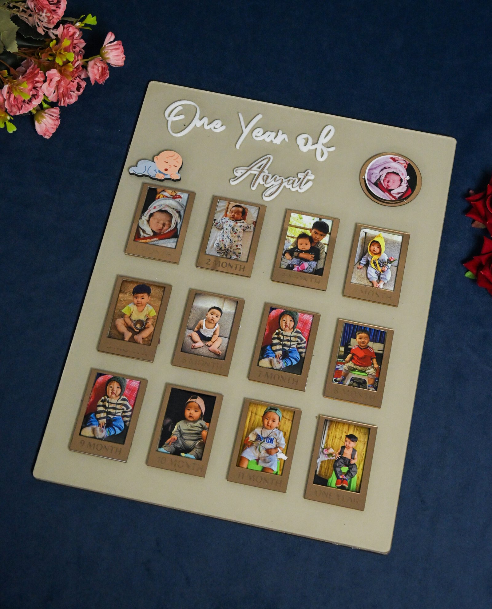 Rectangular Baby Photo Board Ice Blue,Maroon,Beige - Image 5